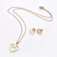 Set de Collar y Aretes Mujer Corazones SE000083 - Acero Inoxidable 304 Dorado